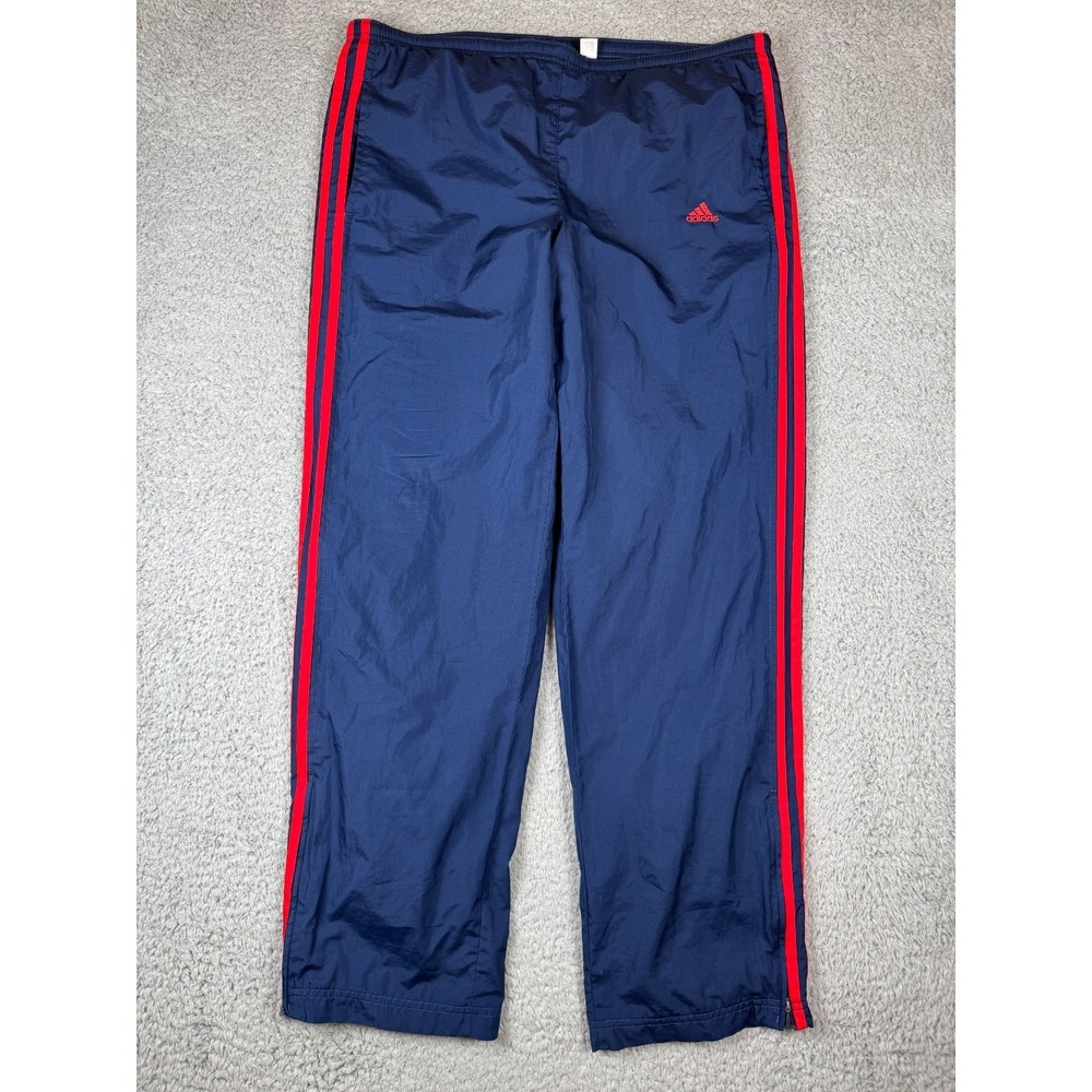 Y2K‎ Adidas Mens Medium Mesh Lined Wide Leg Windbreaker Pants Blue Vintage